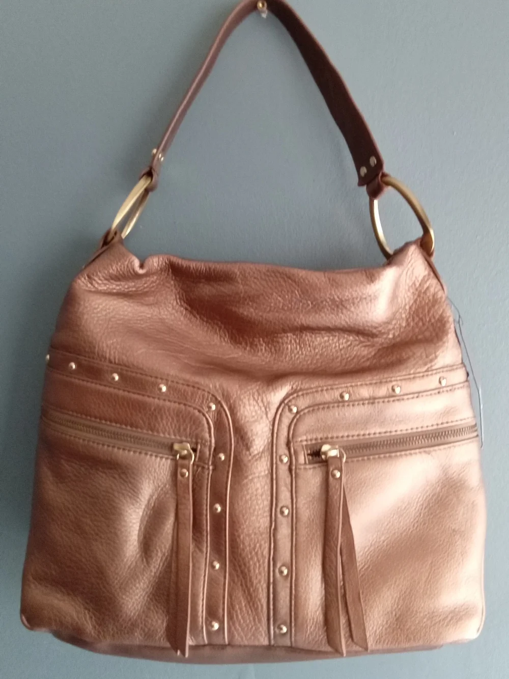 Kenneth Cole Reaction Bronze Metallic Hobo Shoulder Bag Studded Tassel NWT